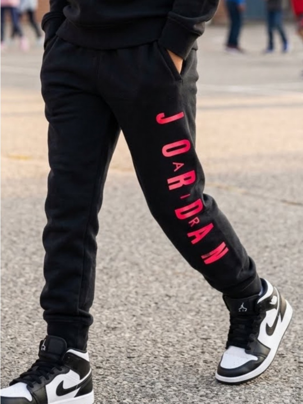 Jordan Kids' Black Jogger Pants with Red Logo
